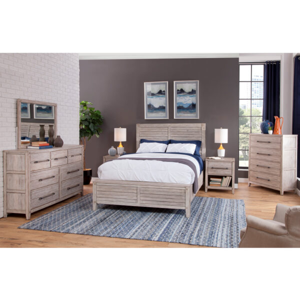 2810 Aurora 5 Pc Bedroom Set- Queen Panel Bed, Dresser, Mirror,1 Drawer Nightstand, Chest