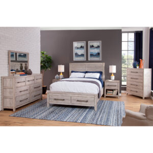 2810 Aurora 4 Pc Bedroom Set- Queen Panel Bed W/ Storage Fb, Dresser, Mirror,1 Drawer Nightstand