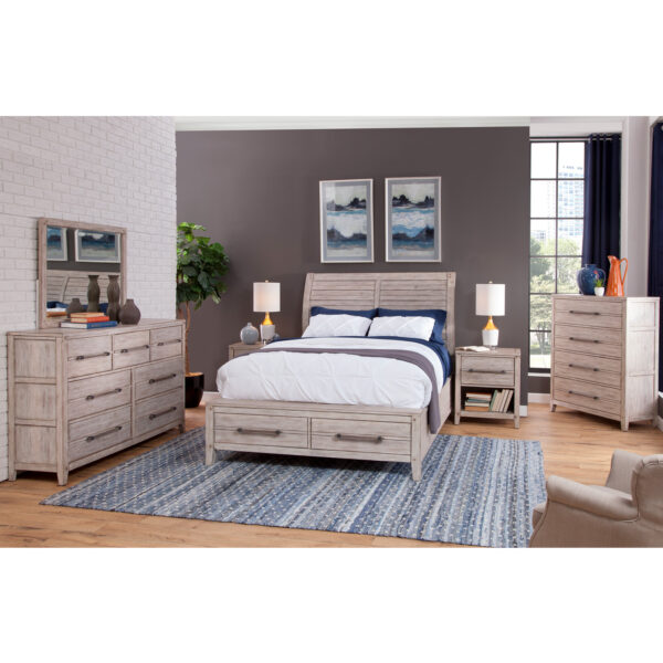 2810 Aurora 4 Pc Bedroom Set- Queen Sleigh Bed W/ Storage Fb, Dresser, Mirror, 1 Drawer Nightstand