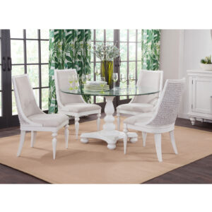 3910 Rodanthe 5 Pc Dining Set - Rd Glass Table, 4 Host Chairs