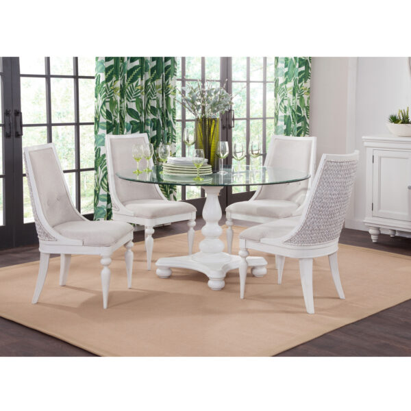 3910 Rodanthe 5 Pc Dining Set - Rd Glass Table, 4 Host Chairs