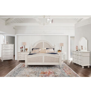 3910 Rodanthe 4 Pc Woven Bedroom Set - Queen Bed, Dresser, Mirror, Three Drawer Nightstand