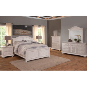 6510 Cottage Traditions 4 Pcs Bedroom Set- Queen Arched Bed, Triple Dresser, Mirror, 2 Drawer Nightstand