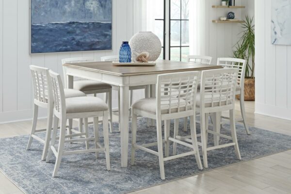 16_8510dining_Gathering Table w leaf_8 counter ht white chairs_RS